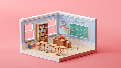 Classroom 3d c4d cartoon cinema 4d game design illustration isometric isometric room lowpoly octane