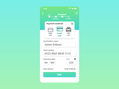 Credit card checkout design adobe xd dailyui design mobile ui ux