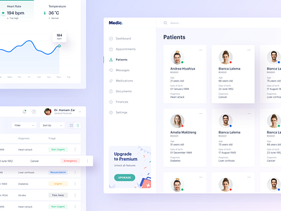 Medical Dashboard - Patients app card clean dashboard design doctor header health icon illustration list track ui ux