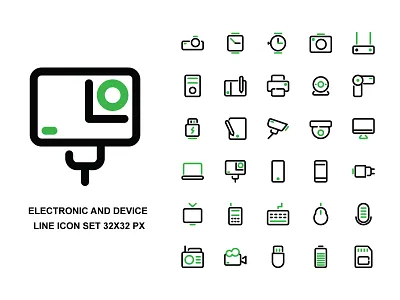 Electronic And Device Icon Set (Line) design device electronics icon icon design icon set iconography