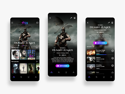 Digy - Mobile streaming service app concept app black design gradient inspiration interface mobile mobile app mobile app design mobile design mobile ui service service app streaming streaming app ui ui ux ui design ux website