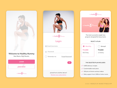 Login Journey : World #1 mums fitness mobile app axa diet diet app fitness fitness app health healthcare mummy uiux user experience