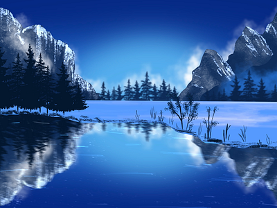 Landscape Winter Scene illustration landscape mountain procreate snow trees winter