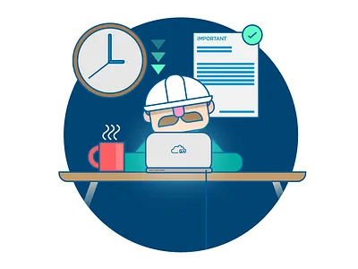 CONSTRUCTION WORKER AT HOME charcter coffee download fun illustration laptop simple