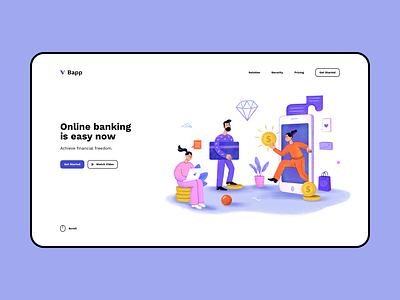 Online Banking - landing page concept design business character design finance fintech graphic design hand drawn home page illustration landing page navigation photoshop sketch web design website