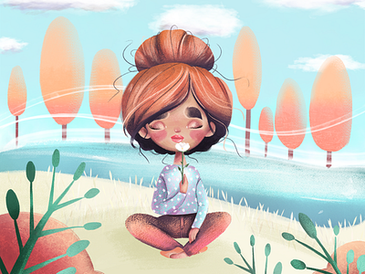 Freedom beautifull character cute flowers freedome girl girl illustration illustration lifestule nature