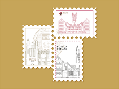 Boston College [Famous universities series] architecture building design illustration linear illustration lineart stamp university