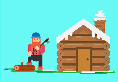 Lumber Jack and Wood Cabin Flat Design cartoon character design designs flat graphicdesign illustration illustrator