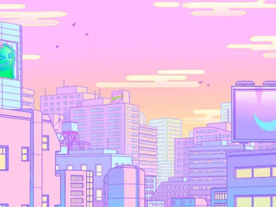 Twitch Background 80s aesthetic anime cityscape design illustration japan japanese japanese art kyoto pastel sailormoon tokyo vaporwave