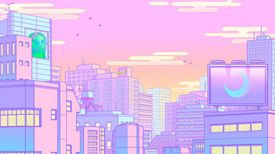 Twitch Background 80s aesthetic anime cityscape design illustration japan japanese japanese art kyoto pastel sailormoon tokyo vaporwave