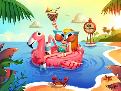 Ivy On Vacation brand identity brand mascot branding brush character design design draw drawing graphic design hand draw illustration mascot mascot character mascot design paint sea sketch time off tropical vacation