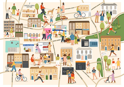 South East London amelia flower character city digital folioart illustration london map people