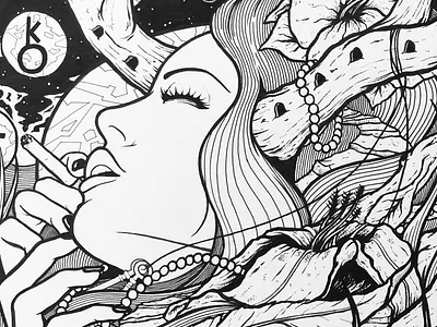 Hornhead antlers black and white drawing face illustration ink linework surreal