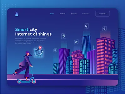 Smart city Landing Page app architecture building city city illustration company connection development engineering infrastructure internet isometric modern network perspective service smart technology uiux website