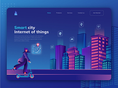 Smart city Landing Page app architecture building city city illustration company connection development engineering infrastructure internet isometric modern network perspective service smart technology uiux website