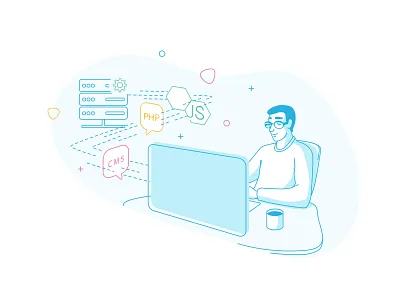 Back-End Development backend cms coffee design flat icon illustration js logo man mobile php service ui web