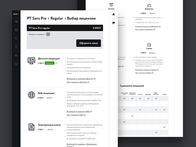 Licenses page for fonts.ru buying chart checkout font style fonts layout minimal site type foundry typography website