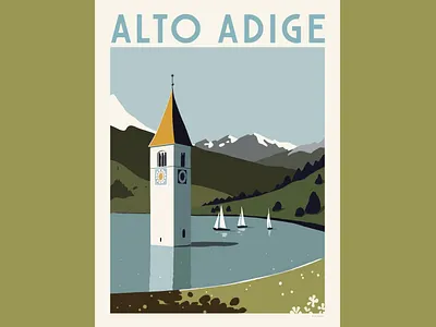 Alto Adige alto adige bell tower illustration lago di resia lake south tyrol sudtirolo