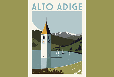 Alto Adige alto adige bell tower illustration lago di resia lake south tyrol sudtirolo