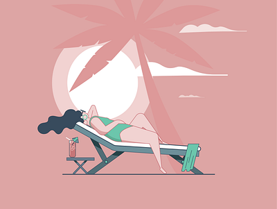 Summer Breeze, Makes Me Feel Fine. beach breeze illustration lounge pool relaxing summer woman