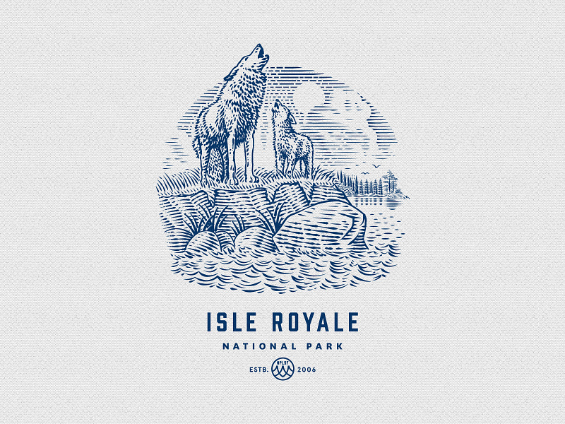 Isle Royale National Park apostleislands grandportage greatlakes humdinger illustration isleroyale keweenah lakemichigan lakesuperior logo michigan nationalpark picturedrocks superior wolf wolves