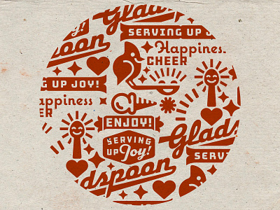 Gladspoon Pattern sample circle 1 banner bird burst cardinal cone cookie dough face glad happy ice cream miller pattern script smile sparkle spoon type