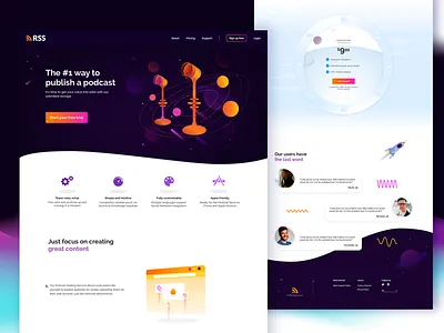 RSS.com website redesign branding design illustration interaction landingpage logo orbit planets podcast podcast art product design rss sketch space spaceship ui userinterface ux web website