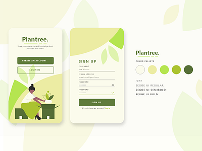 Daily UI Challenge - Day One: Sign Up Page app app design daily ui daily ui 001 dailyui dailyuichallenge design forest green mobile app mobile ui plant tree ui ux