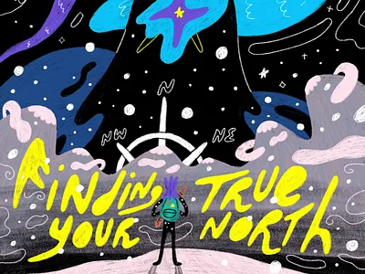 Finding your true north character color creative mind creative thinking dimensional graphic looking in modern pencil shading wavy