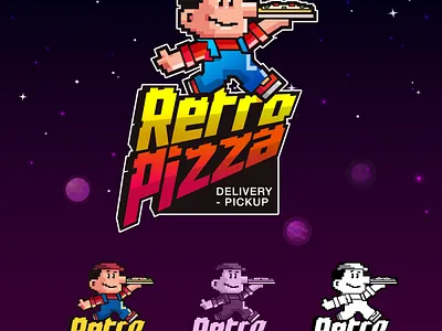 Retro Pizza cartoon illustration logo design pizza cartoon logo