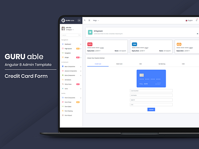 Credit Card Form - Guru Able Admin Template admin admin dashboard admin dashboard template admin design admin panel admin template admin theme angular 8 angular admin template angular dashboard bootstrap 4 branding dashboard ecommerce design product product detail sass ui ui ux design uidesign