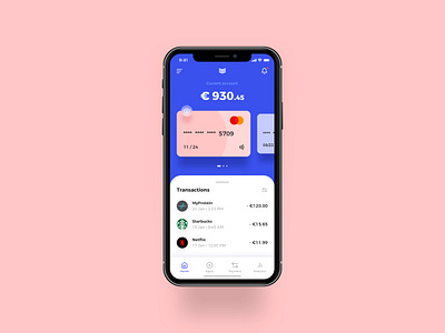 Banking / Finance App (Bank of Ireland) banking banking app blue business card credit card finance fintech fintech app iphone x pink transaction ui