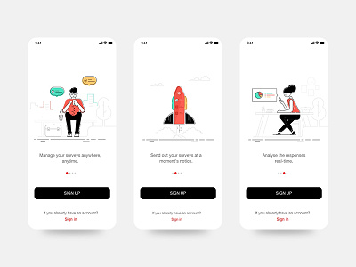 Onboarding Survey App app character flat illustration survey typography vector