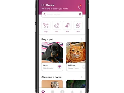 Pet Adoption App: Homescreen adobe adobe photoshop adobe xd app design design challenge ecommerce product design ui ui design ux vector
