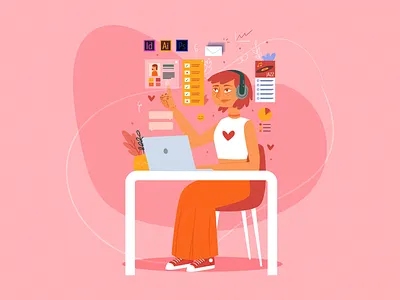 Multitasking concept illustration character color colorful desk download flat illustration multitask multitasking office task vector woman work