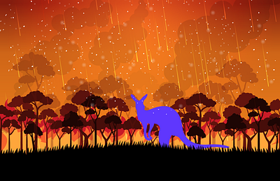 Australian Wildfires - Lonely homeless Roo art australia block five blockfive branding design designer figma fires graphic graphic design illustration illustrator kangaroo land rain smoke trees vector wildfire