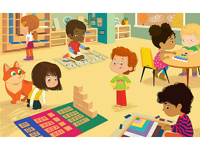 Montessori Math book illustration children classroom early childhood education foxyimage illustration kids kindergarten math mathematics montessori montessori activities preschool preschool kids school