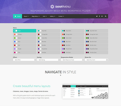 SmartMenu - Responsive jQuery Mega Menu WordPress Plugin athenastudio dropdown flyout grid horizontal mega menu navigation plugin seo vertical wordpress