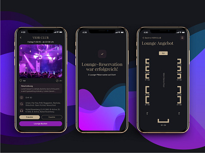 ClubCity - Lounge booking process app design clubcity dark theme design dinarys gold interface lounge mobile mobile app mobile design mobile screens night club nightlife ui ui trend user experience user interface ux