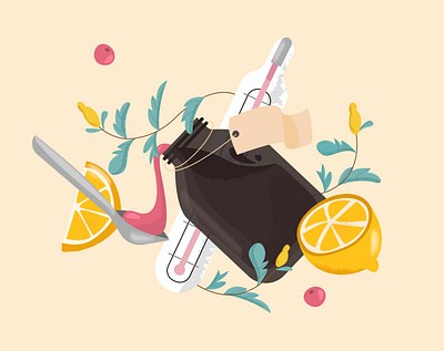 Syrup digital art flat herbal illustration lemon medicine syrup vector