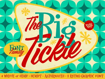 The Big Tickle - Font Family + Extras 1950s 50s branding display font display fonts font font design fonts graphic design lettering logo font logo fonts reto font retro fonts script font serif font typogaphy vintage font vintage fonts vintage lettering