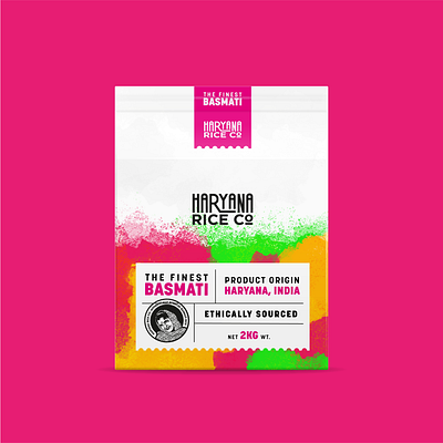 Haryana Rice Co. basmati brand branding design holi festival indian inspired logo pack packaging rice typography vector