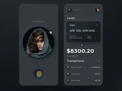 VAULT Mobile Banking. Dark Mode ⬛️ app app design application bank app banking app dark ui finance fingerprint fintech identity inspiration ios login screen minimal mobile banking ui ui ux uidesign vault