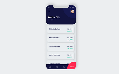 Waterbill Manager adobe xd app card mobile