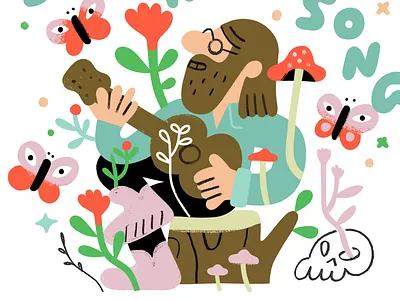 Let's Sing a New Song butterfly creative career creative pep talk floral guitar illustration lettering mushroom music podcast skull