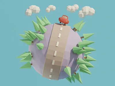 Low Poly World 3d 3dmodel artist blender car cute design illustration isometric low poly lowpoly lowpolyart render sunny travel trees ui world