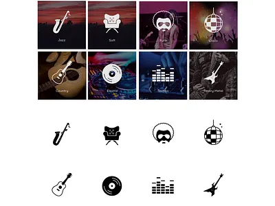 Icon set for music radio website adobeillustator flat genres icons iconset music radio ui