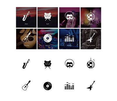 Icon set for music radio website adobeillustator flat genres icons iconset music radio ui