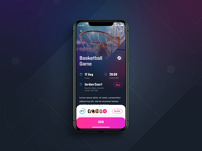 InGame, Sport events - details screen animation design details page event feed flat design gradients graphic design interaction design ios listing mobile app navigation principle shadows sketch social sport user inteface ux design