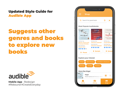 Audible App Redesign android app brainstorming branding challenge design dribbble identity iteration typography ux